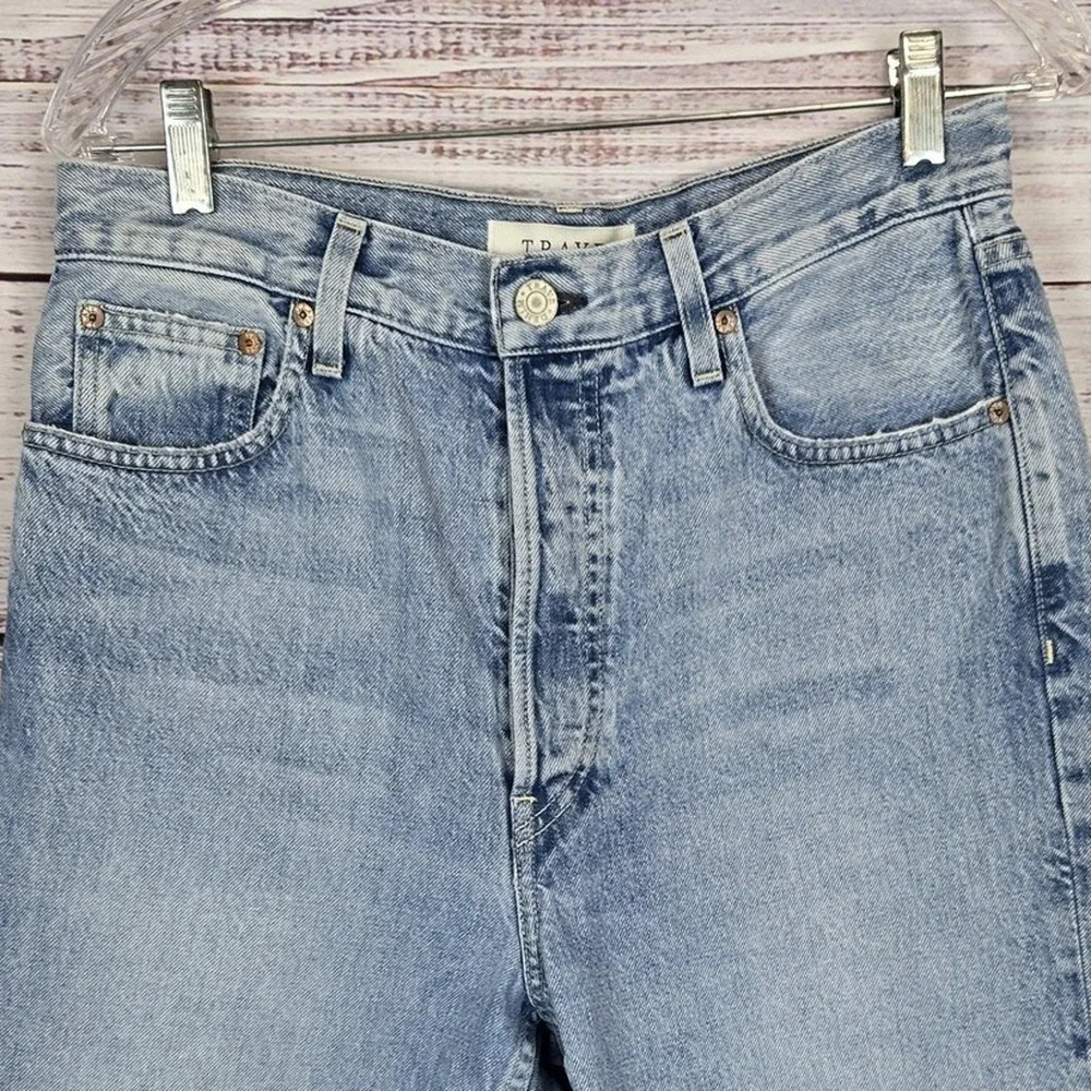 Trave Jeans Harper Crop Straight High Rise Raw Hem Button Fly Grunge Denim 30